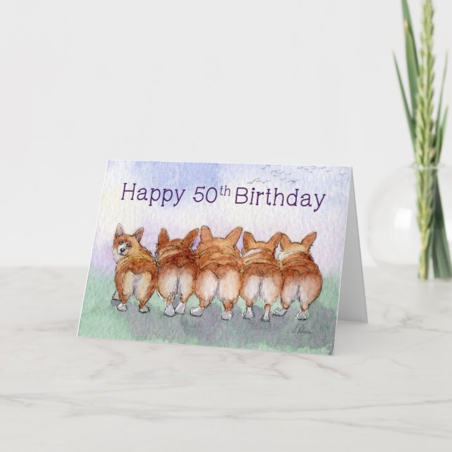 Happy 50th Birthday, corgi dogs birthday card (Front)
