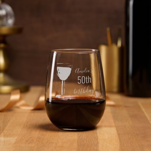 Happy 50th birthday Custom Name Stemless Wine Glass