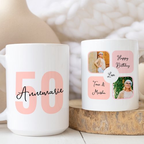 Happy 50th Birthday Custom Photo Collage Coffee Mug