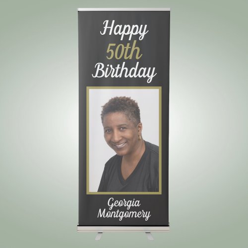 Happy 50th Birthday Custom Photo Script Typography Retractable Banner