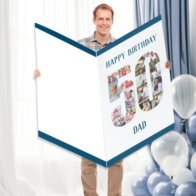 Happy 50th Birthday Dad Big 50 Photo Collage Card (Creator Uploaded)