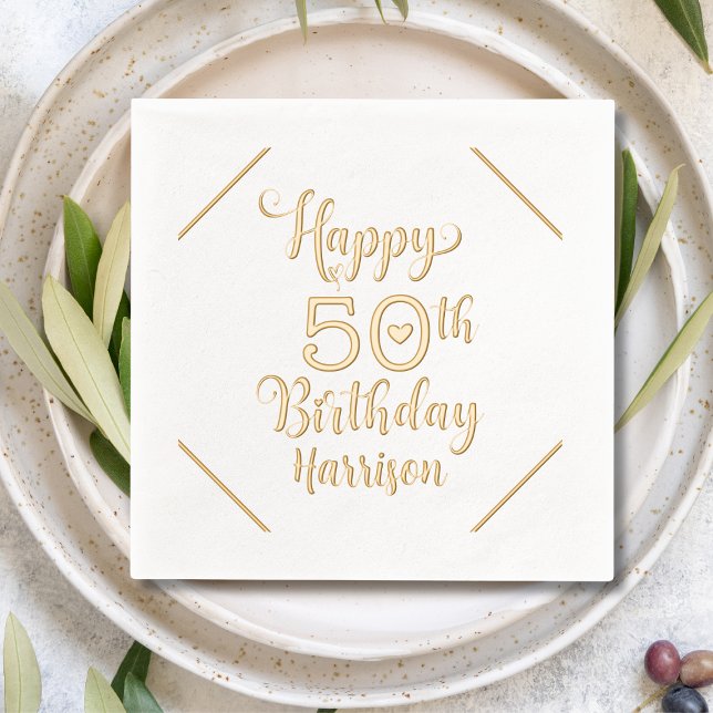 Happy 50th Birthday Fifty Personalized Name Foil Napkins (Creator Uploaded)