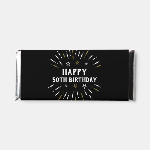 Happy 50th Birthday Fireworks Black White Gold Hershey Bar Favors