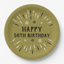 Happy 50th Birthday Fireworks Gold Black White