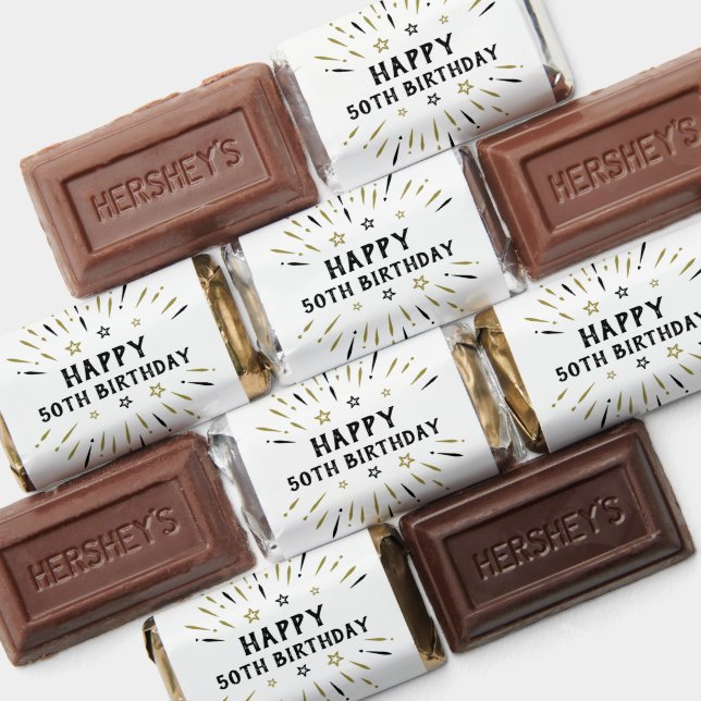 Happy 50th Birthday Fireworks White Black Gold Hershey's Miniatures (Assorted)