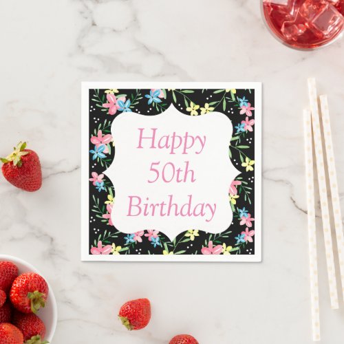 Happy 50th Birthday Floral Paper Napkins