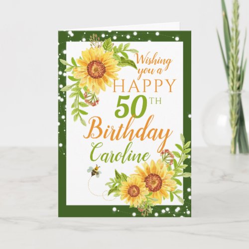 Happy 50th Birthday Floral Sunflower Card