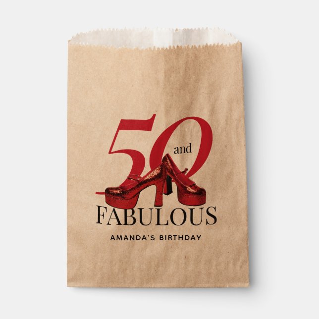 Happy 50th Birthday Fun Bold Red Shoes Favor Bag (Front)