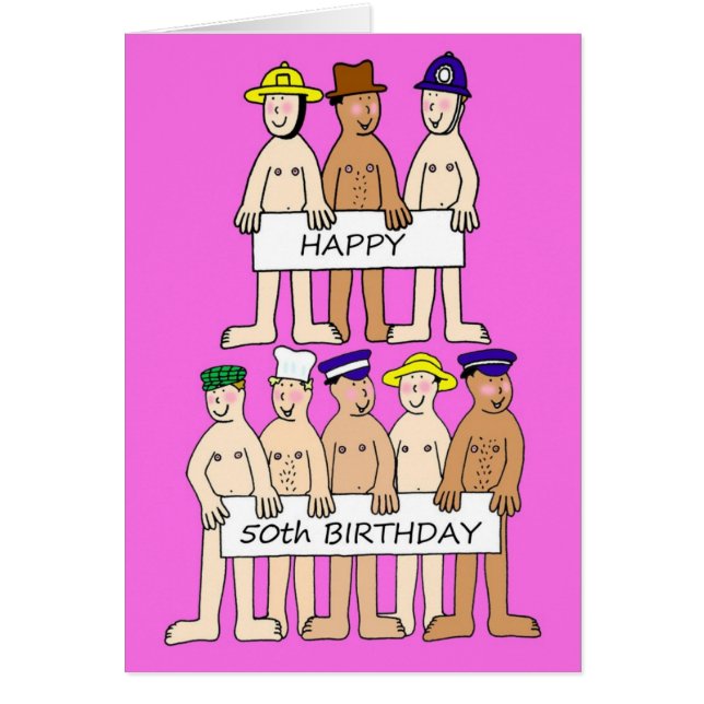 Happy 50th Birthday Fun Cartoon Men in Hats (Front)