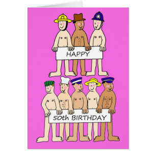 Happy 50th Birthday Fun Cartoon Men in Hats Cards