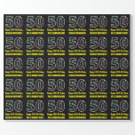 [ Thumbnail: Happy 50th Birthday, Fun Colorful Stars Pattern 50 Wrapping Paper ]