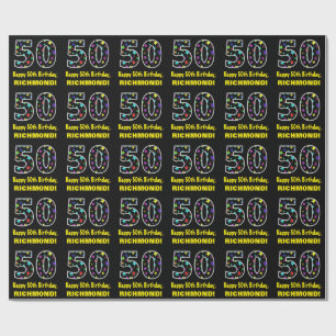 Happy 50th Birthday, Fun Colorful Stars Pattern 50 Wrapping Paper