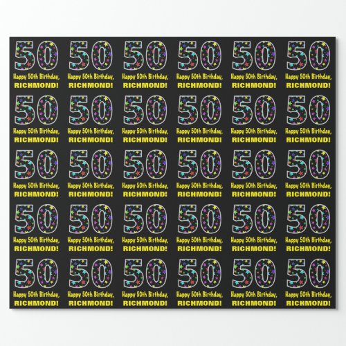 Happy 50th Birthday Fun Colorful Stars Pattern 50 Wrapping Paper