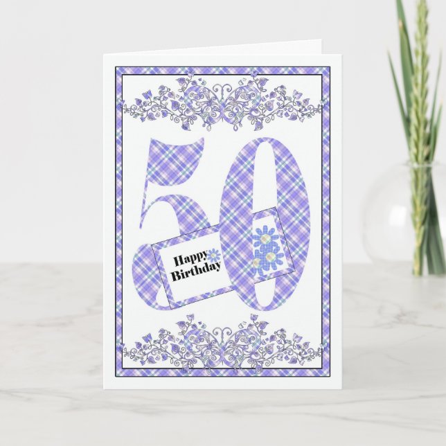 Happy 50th Birthday gingham card (Front)