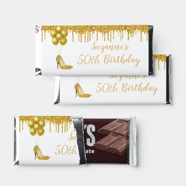 Happy 50th Birthday Glitter look Party  Hershey Bar Favors (Front)