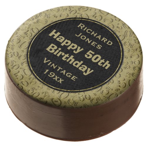 Happy 50th Birthday Gold and Black Number Collage Chocolate Covered Oreo