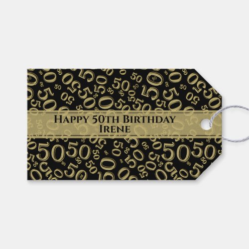 Happy 50th Birthday GoldBlack Number Pattern Gift Tags