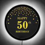 Happy 50th Birthday & Gold Confetti on Black LED Sign<br><div class="desc">Modern elegant Happy 50th Birthday and gold metallic like confetti on black Illuminated sign. Text ready to be personalized for other ages such as  40th  60th 70th 80th and more!</div>