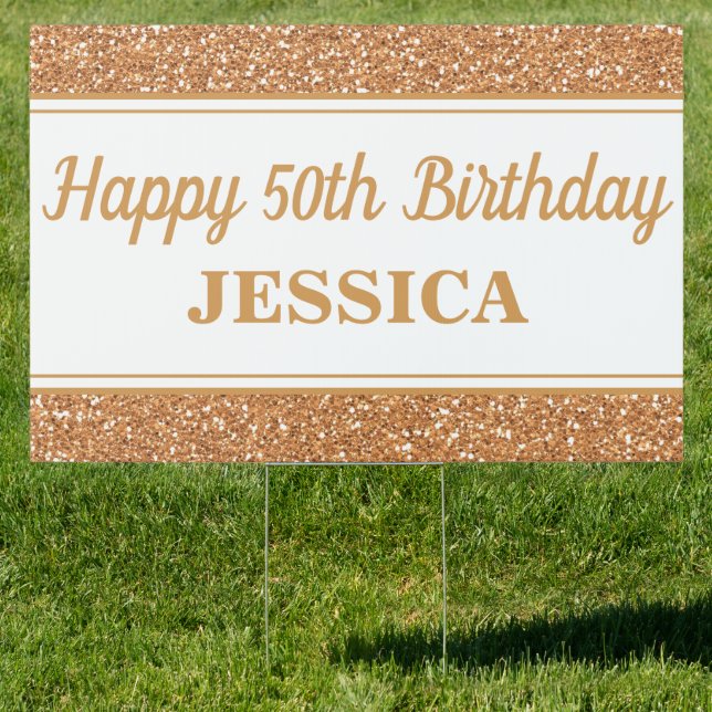 Happy 50th Birthday Gold Glitter Sign (Insitu)