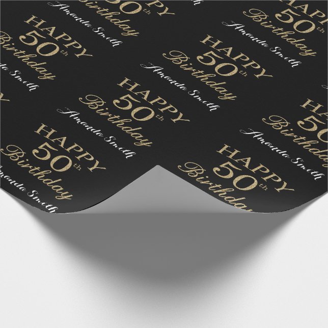 Happy 50th Birthday Gold Glitter Wrapping Paper (Corner)