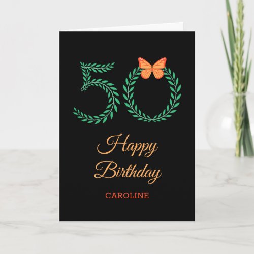 Happy 50th Birthday Greenery Butterfly Card