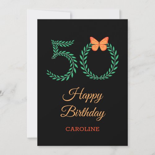 Happy 50th Birthday Greenery Butterfly Card
