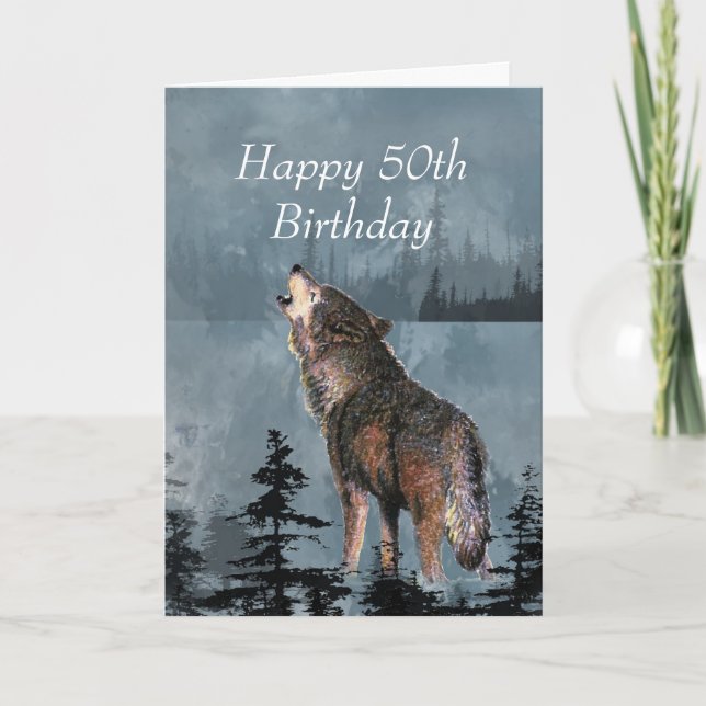 Happy 50th Birthday Howling Wolf You're Awesome  Card (Front)