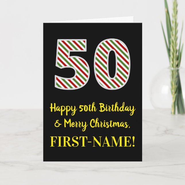 Happy 50th Birthday & Merry Christmas, Custom Name Card (Front)