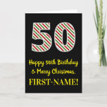 [ Thumbnail: Happy 50th Birthday & Merry Christmas, Custom Name Card ]