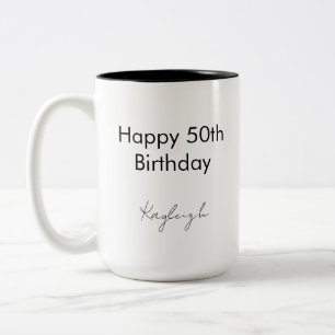 Happy 50th Birthday Minimalist Custom Two-Tone Coffee Mug