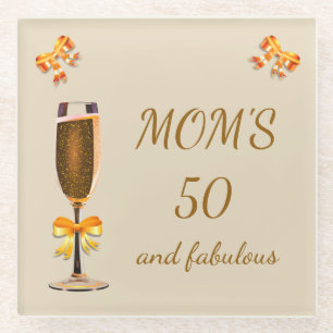 Happy 50th Birthday Mom Glass Coaster