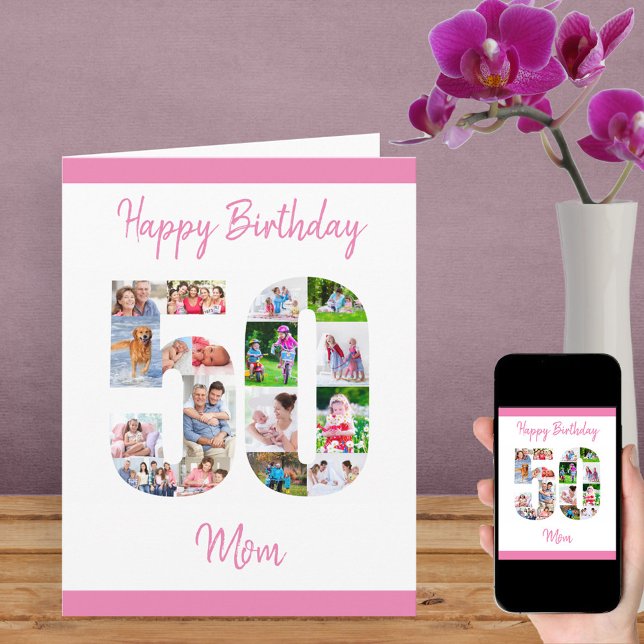 Happy 50th Birthday Mom Number 50 Photo Collage Card (Creator Uploaded)
