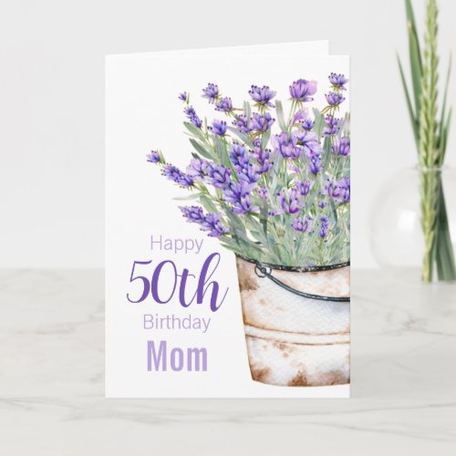 Happy 50th Birthday Mom Watercolor Lavender Flora Card