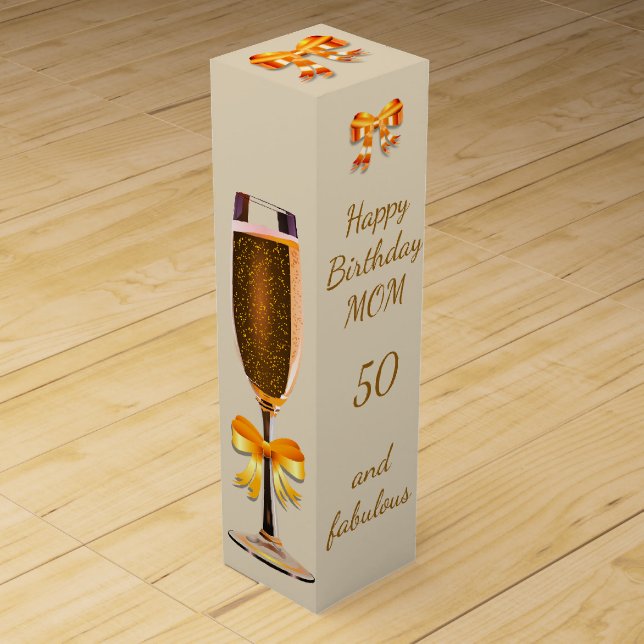 Happy 50th Birthday Mom Wine Box (Front)