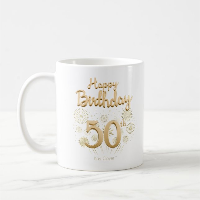 Happy 50th Birthday Mug – Elegant Gold Celebration (Left)