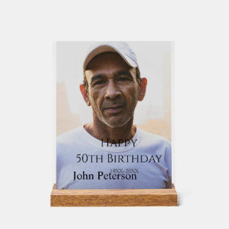 Happy 50th birthday name photo year man simple min acrylic sign
