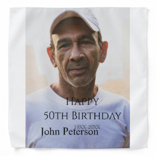Happy 50th birthday name photo year man simple min bandana