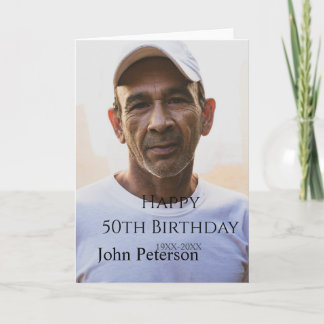Happy 50th birthday name photo year man simple min card