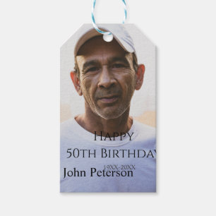Happy 50th birthday name photo year man simple min gift tags