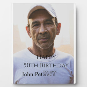 Happy 50th birthday name photo year man simple min plaque