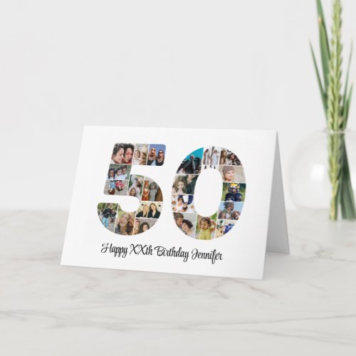 Happy 50th Birthday Number 50 Custom Photo Collage Card