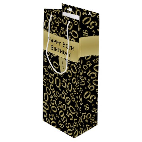 Happy 50th Birthday Number Pattern BlackGold Wine Gift Bag