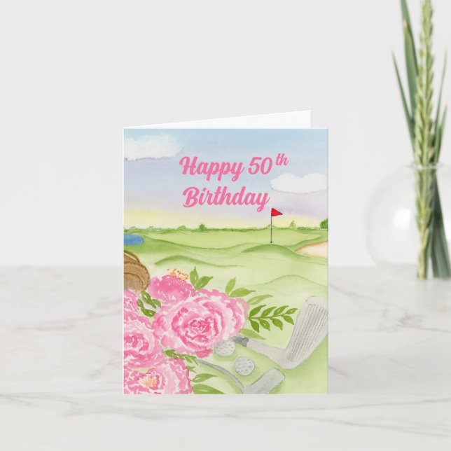 Happy 50th Birthday Peonies On Golf Course Card (Front)