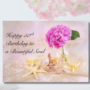 Happy 50th Birthday Peony with Seashells Card