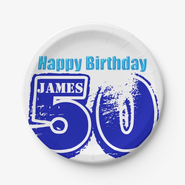Happy 50th Birthday Personalized Paper Plates (Front)