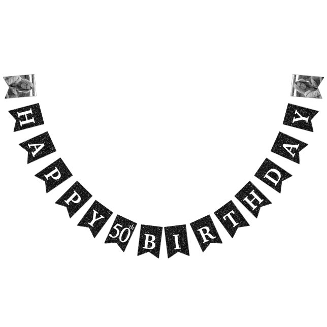 Happy 50th Birthday Photo Black Glitter Bunting Flags (All)