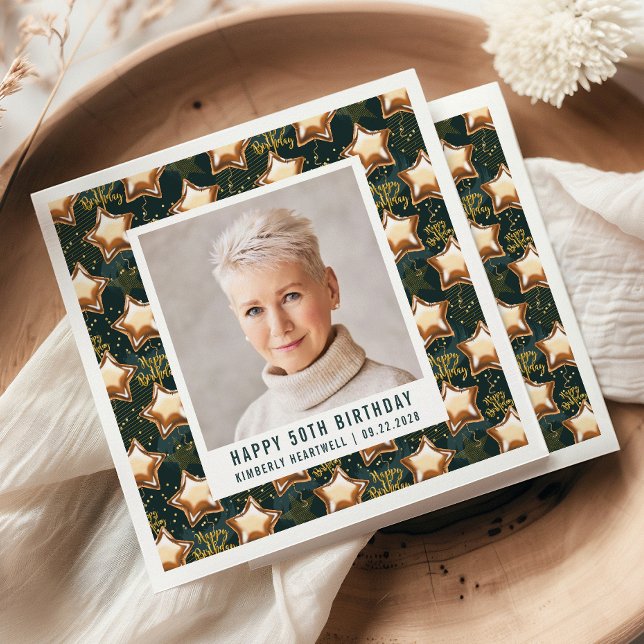 Happy 50th Birthday Photo Glam Star Balloons Napkins (Creator Uploaded)