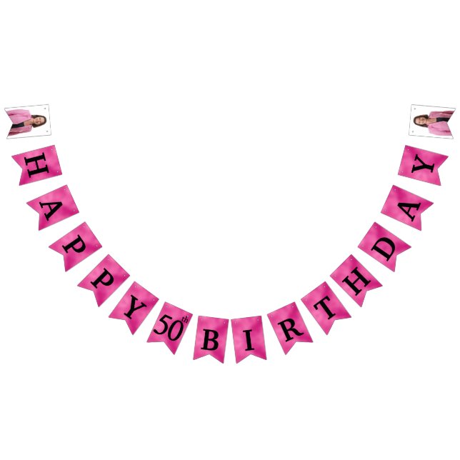 Happy 50th Birthday Photo Hot Pink Bunting Flags (All)