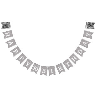 Happy 50th Birthday Photo Silver Glitter Bunting Flags
