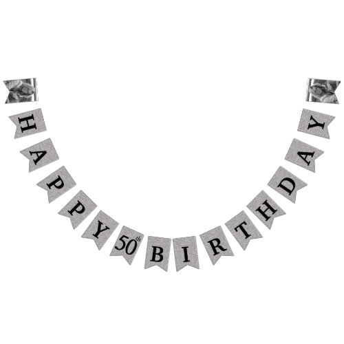 Happy 50th Birthday Photo Silver Glitter Bunting Flags